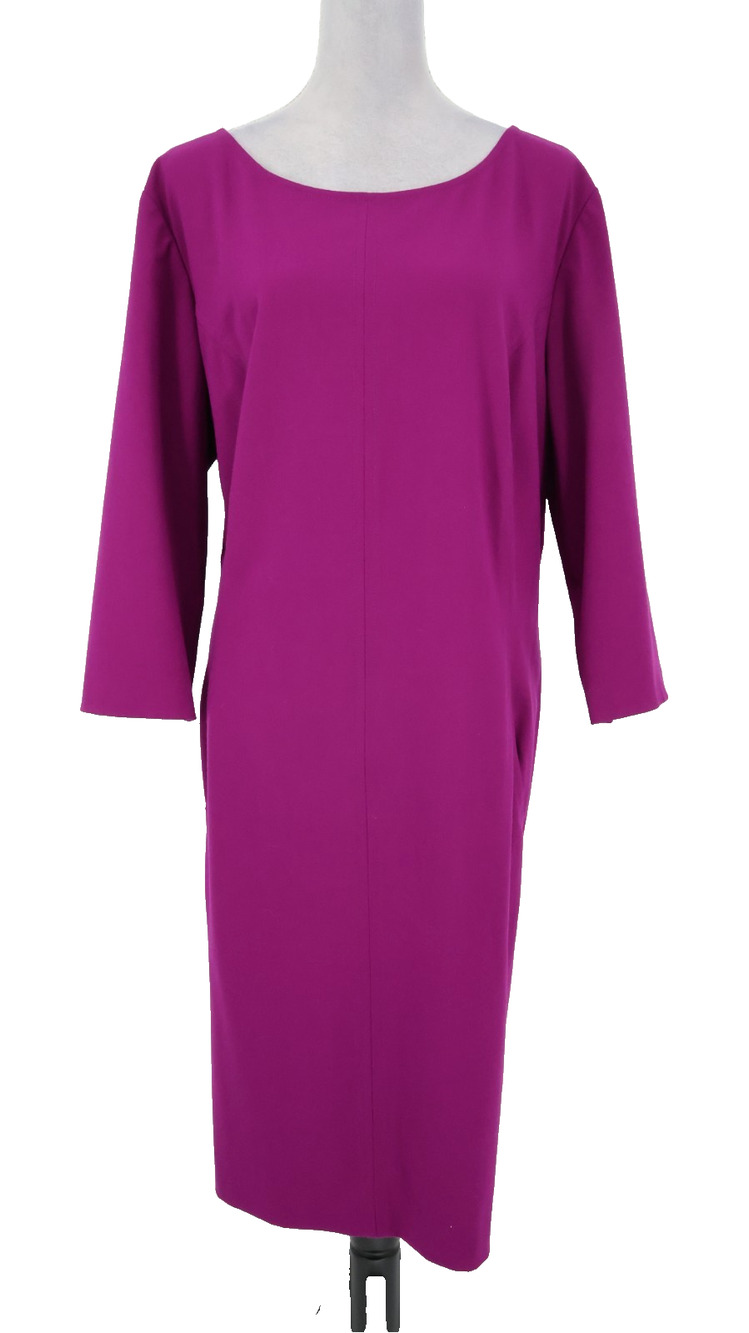 Tahari Dress Plus Size 22W Pink Fuchsia Shift Back Zip Pockets Long Sleeve
